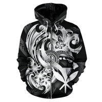 Polynesian Hawaii All Over Zip up Hoodie Kanaka Maoli White Turtle - Polynesian Pride