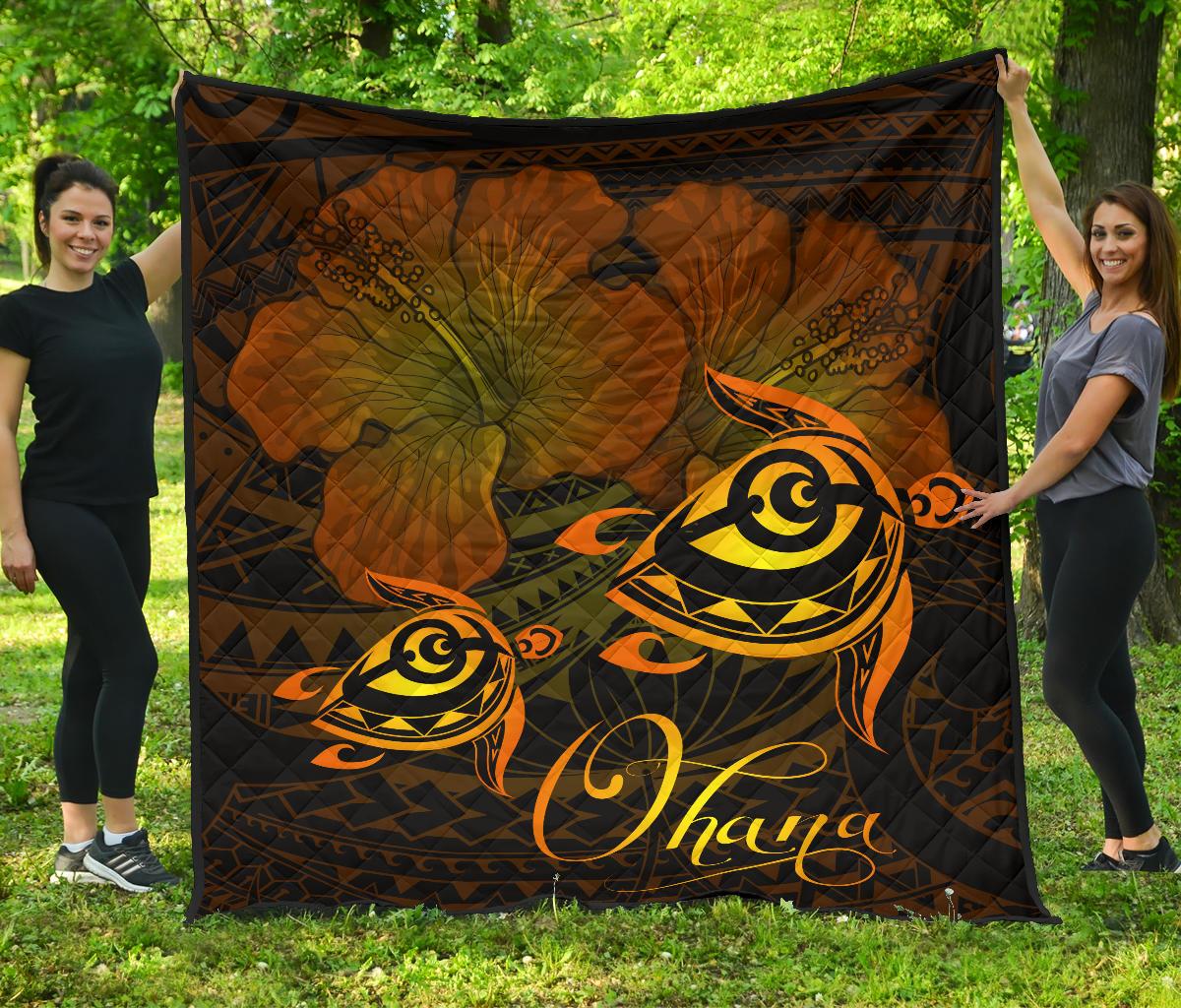 Hawaii Turtle Ohana Hibiscus Poly Premium Quilt Yellow Yellow - Polynesian Pride