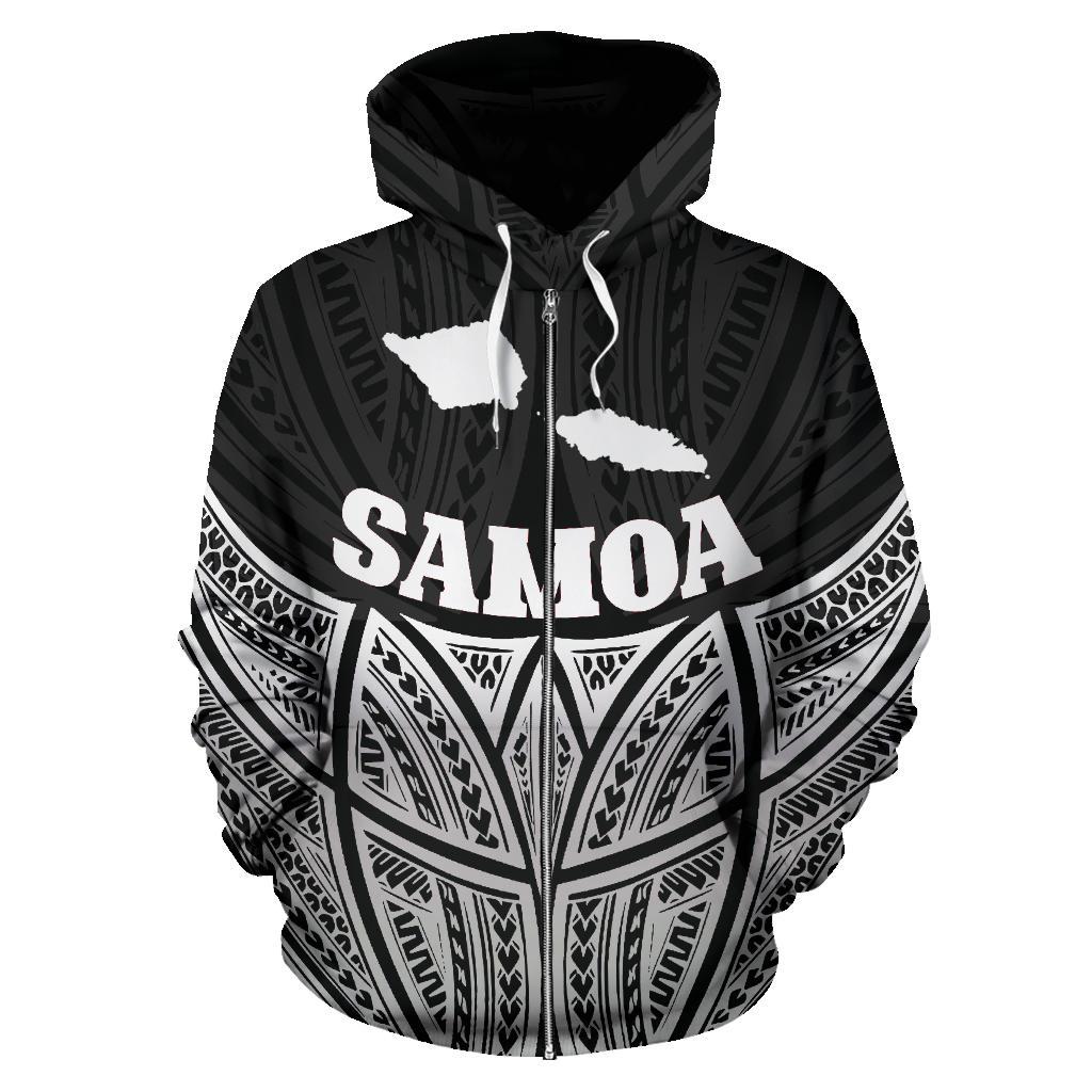 Samoa Polynesian Zip up Hoodie Black Pride Map and Seal - Polynesian Pride