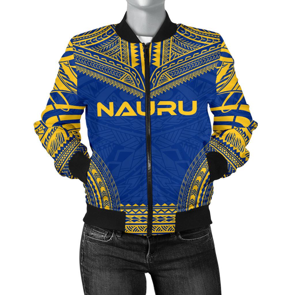 Nauru Flag Polynesian Chief Women'S Bomber Jacket Blue - Polynesian Pride