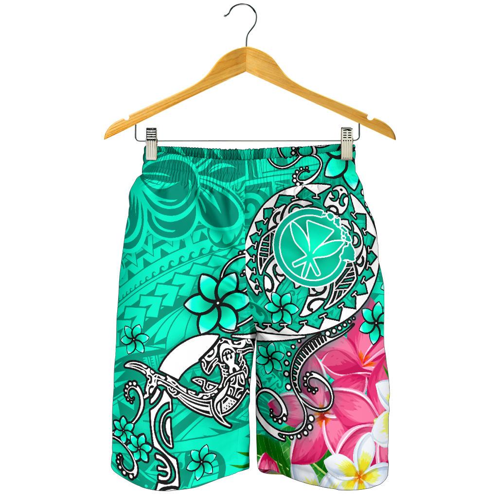 Hawaii Men's Shorts - Turtle Plumeria Polynesian Tattoo Turquoise Color - Polynesian Pride