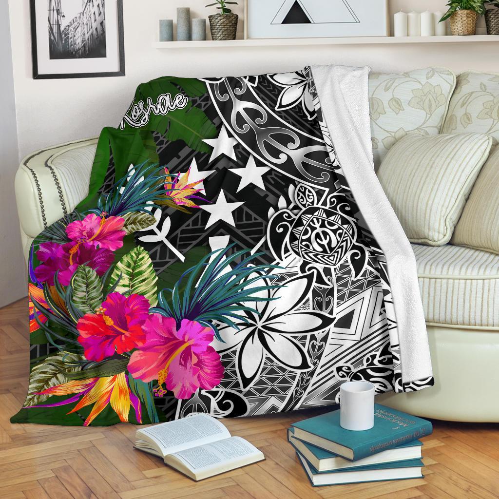 Kosrae Premium Blanket - Turtle Plumeria Banana Leaf White - Polynesian Pride