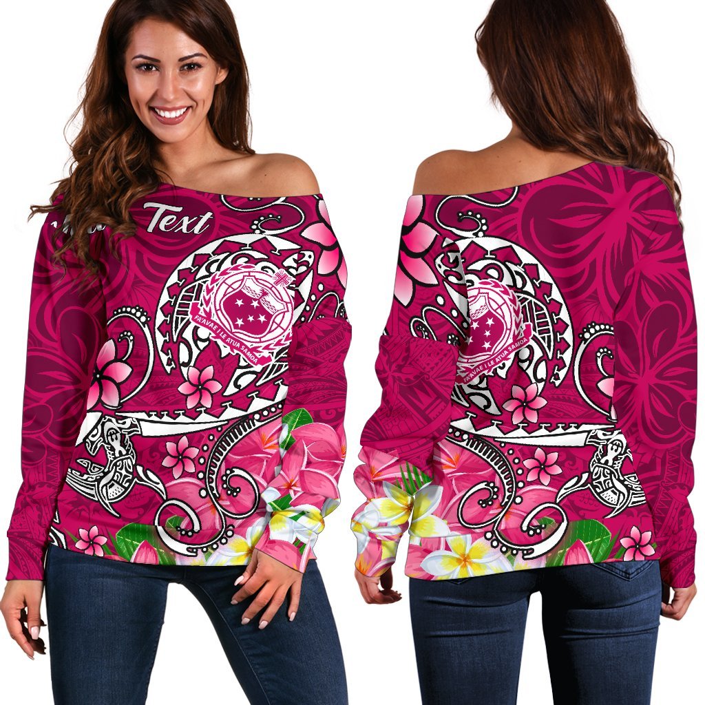 Samoa Custom Personalised Women's Off Shoulder Sweater - Turtle Plumeria (Pink) Pink - Polynesian Pride