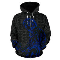 Polynesian Kakau Helmet Weapon Blue Kanaka Warrior Hoodie (Zip) - Polynesian Pride