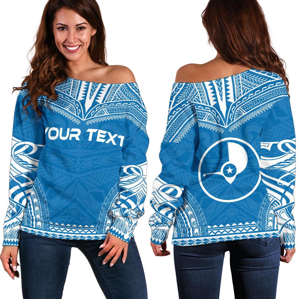 Yap Polynesian Chief Custom Personalised Women's Off Shoulder Sweater - Flag Version Blue - Polynesian Pride