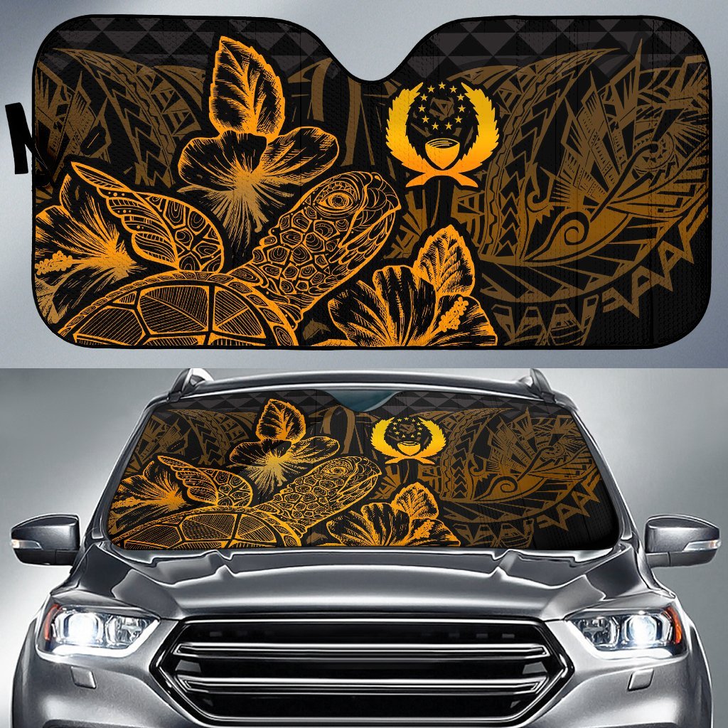 Pohnpei Auto Sun Shades Turtle Hibiscus Gold Auto Sun Shade Universal Fit Gold - Polynesian Pride