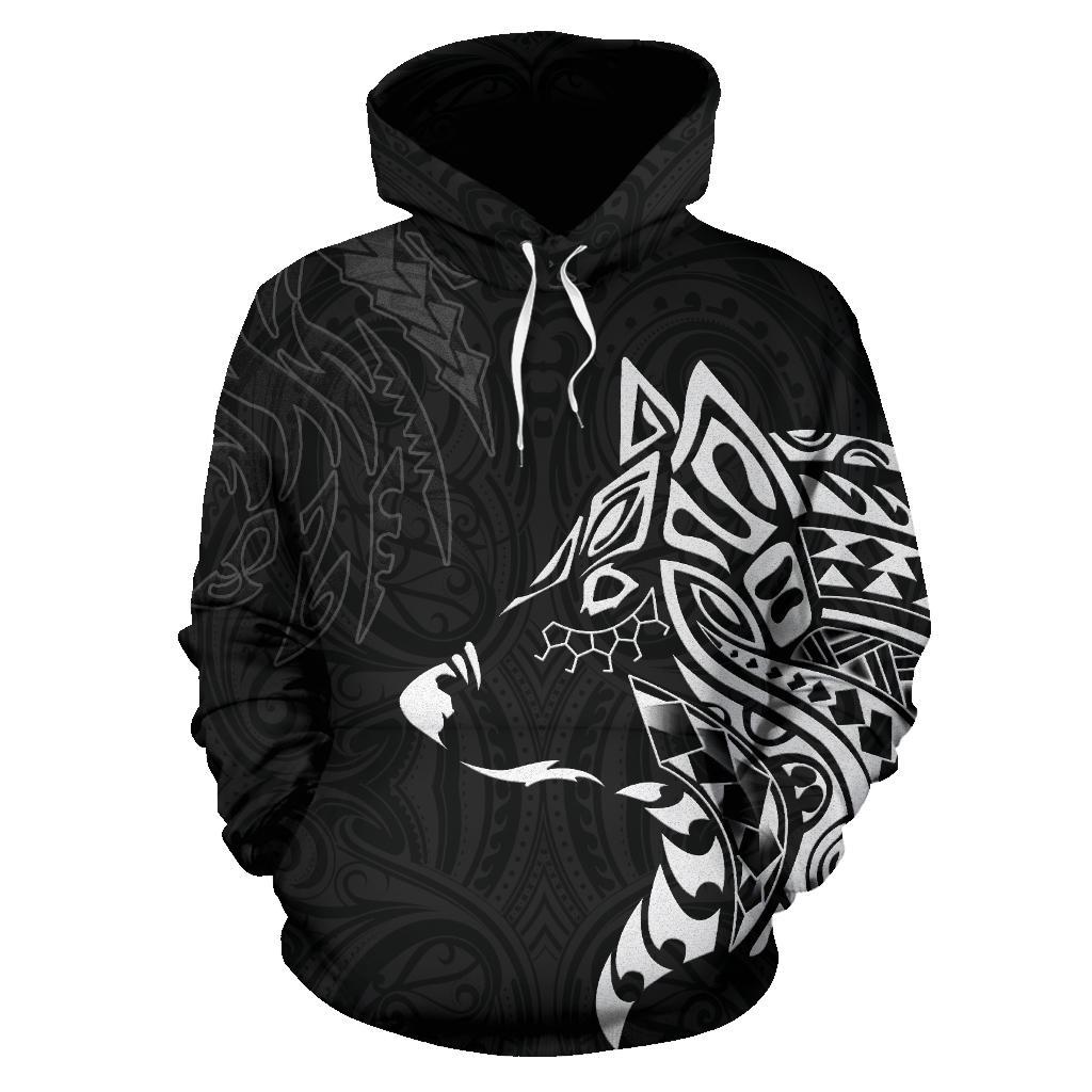 New Zealand Maori Tattoo Hoodie, Wolf Tattoo Pullover Hoodie 02 Unisex Black - Polynesian Pride