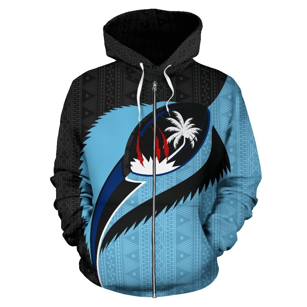 Fiji Rugby Zip up Hoodie Fiji Flag Coat of Arms Style LB K6 - Polynesian Pride