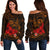 Polynesian Hawaii Off Shoulder Sweater - Humpback Whale with Hibiscus (Golden) Golden - Polynesian Pride