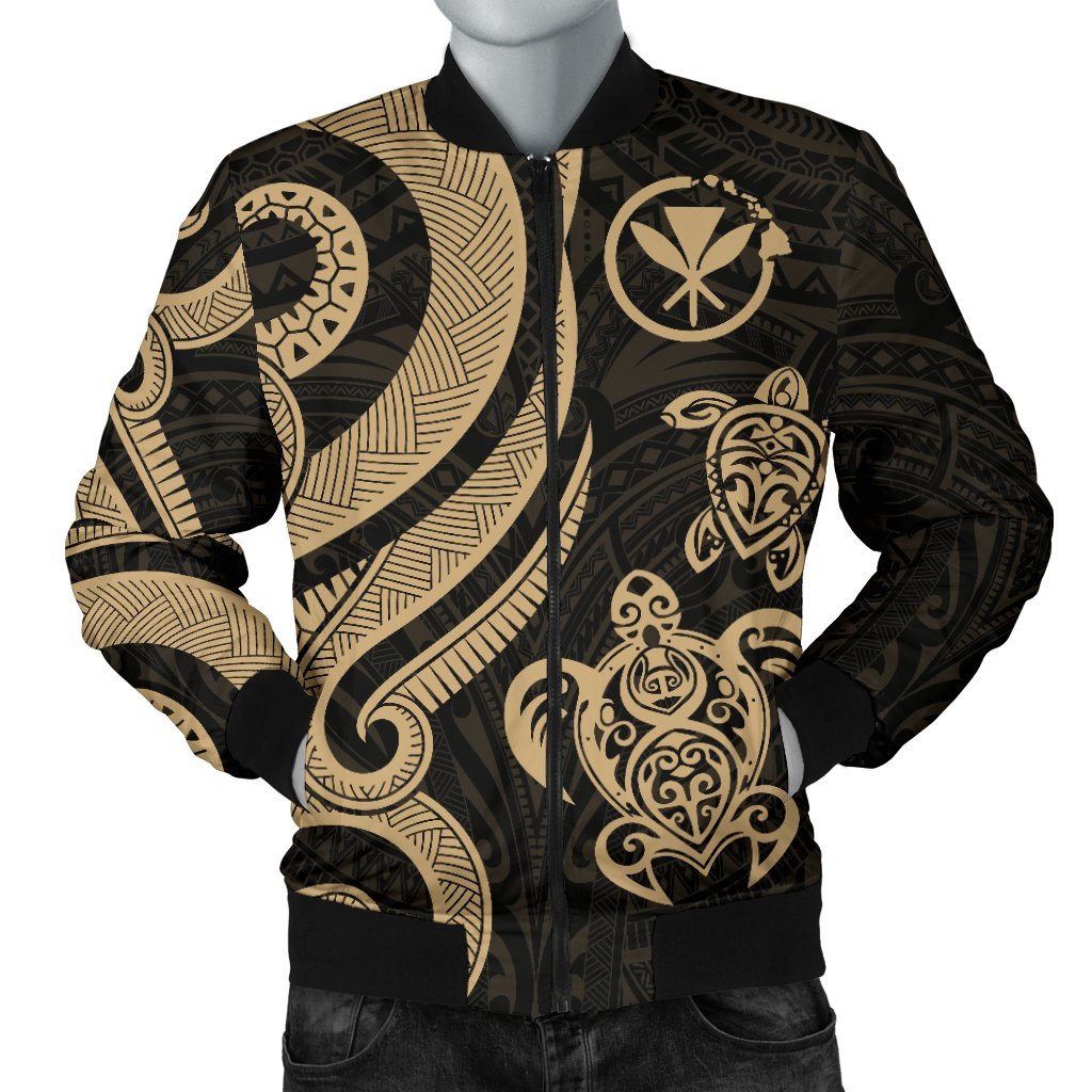 Polynesian Hawaii Men Bomber Jacket - Gold Tentacle Turtle Gold - Polynesian Pride