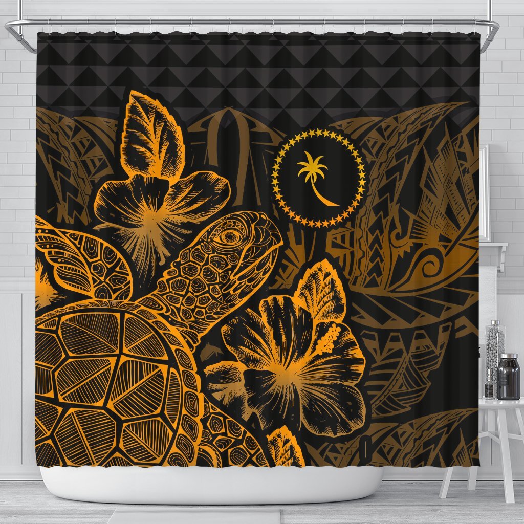 Chuuk Shower Curtain Turtle Hibiscus Gold 177 x 172 (cm) Gold - Polynesian Pride