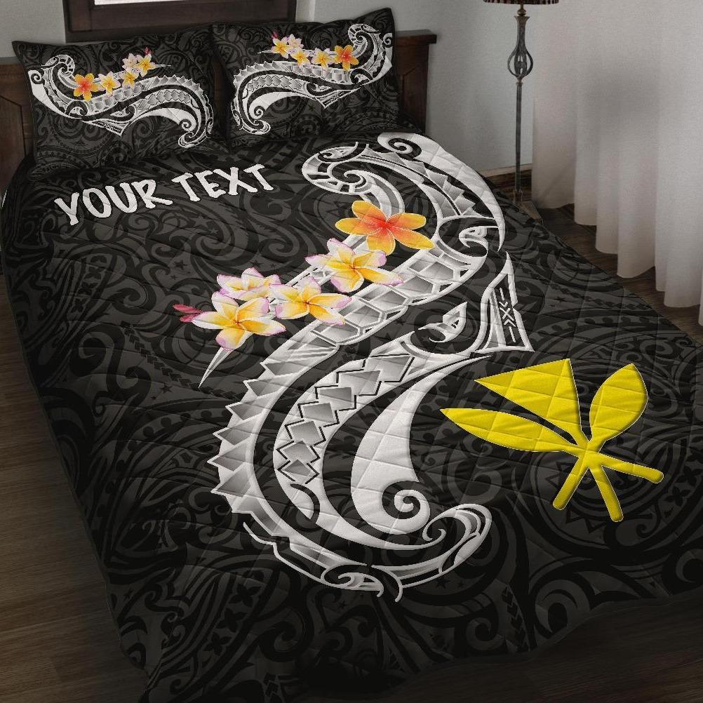 Hawaii Custom Personalised Quilt Bed Set - Kanaka Maoli Polynesian Patterns Plumeria (Black) Black - Polynesian Pride