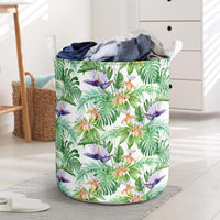 Tropical Orange Orchids Strelitzia Monstera Hawaii Laundry Basket Laundry Basket One Size Black - Polynesian Pride