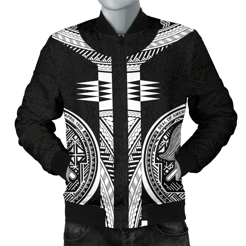 American Samoa Polynesian Men Bomber Jacket - Black Armor Tattoo - Polynesian Pride