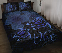 Hawaii Turtle Ohana Hibiscus Poly Quilt Bed Set Blue - Polynesian Pride