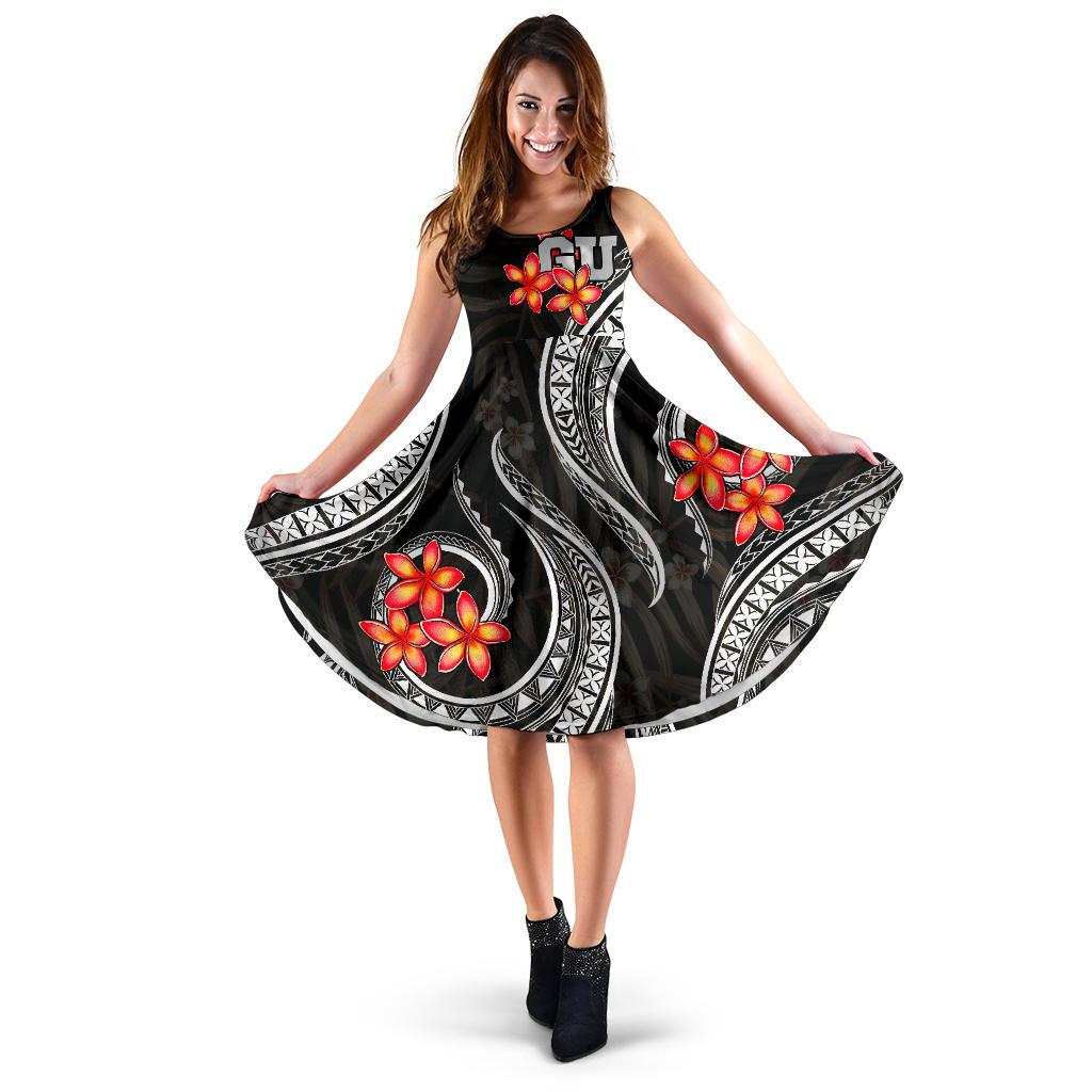 Guam Polynesian Midi Dress - Black Plumeria Women BLACK - Polynesian Pride