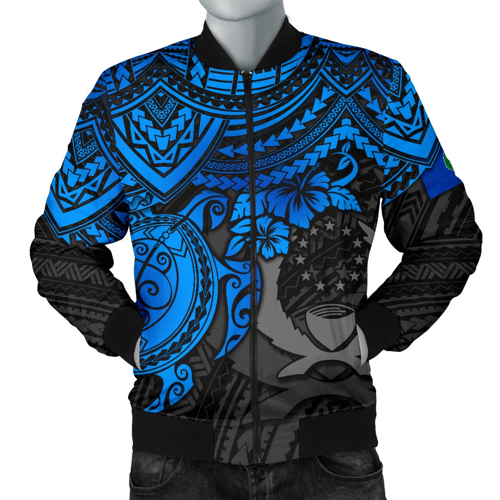 Pohnpei Polynesian Bomber Jacket (Men) - Polynesian Blue Turtle Blue - Polynesian Pride