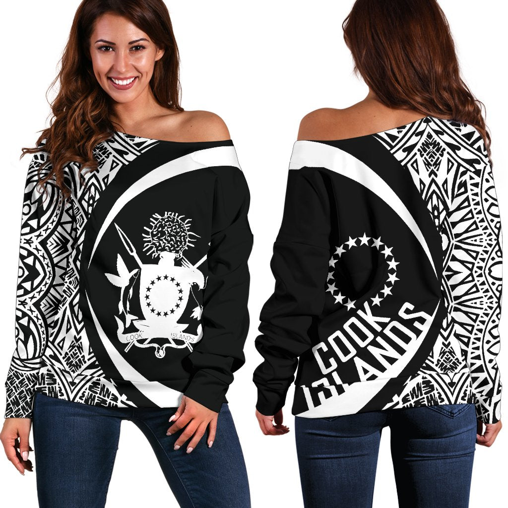 Cook Islands Women's Off Shoulder Sweater - Circle Style 02 Red - Polynesian Pride