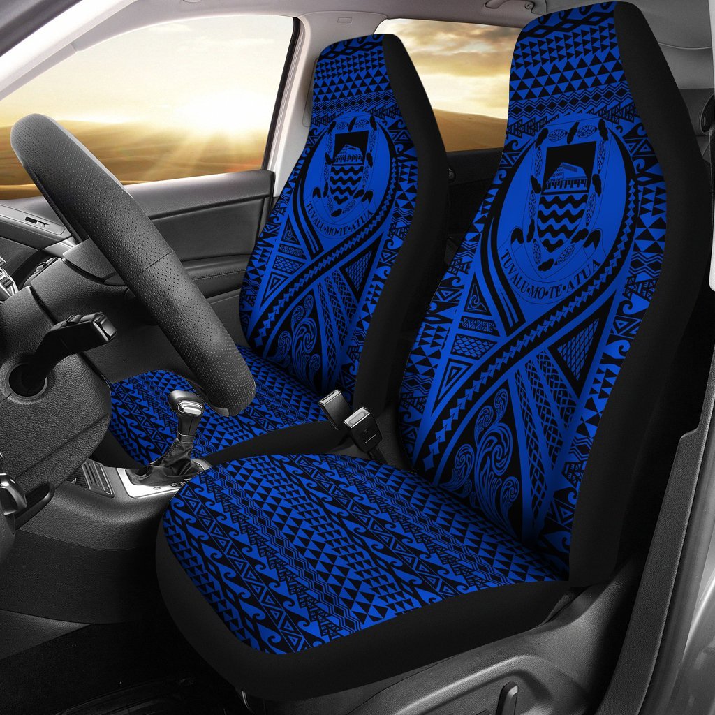 Tuvalu Car Seat Cover - Tuvalu Coat Of Arms Polynesian Tattoo Blue Universal Fit Blue - Polynesian Pride