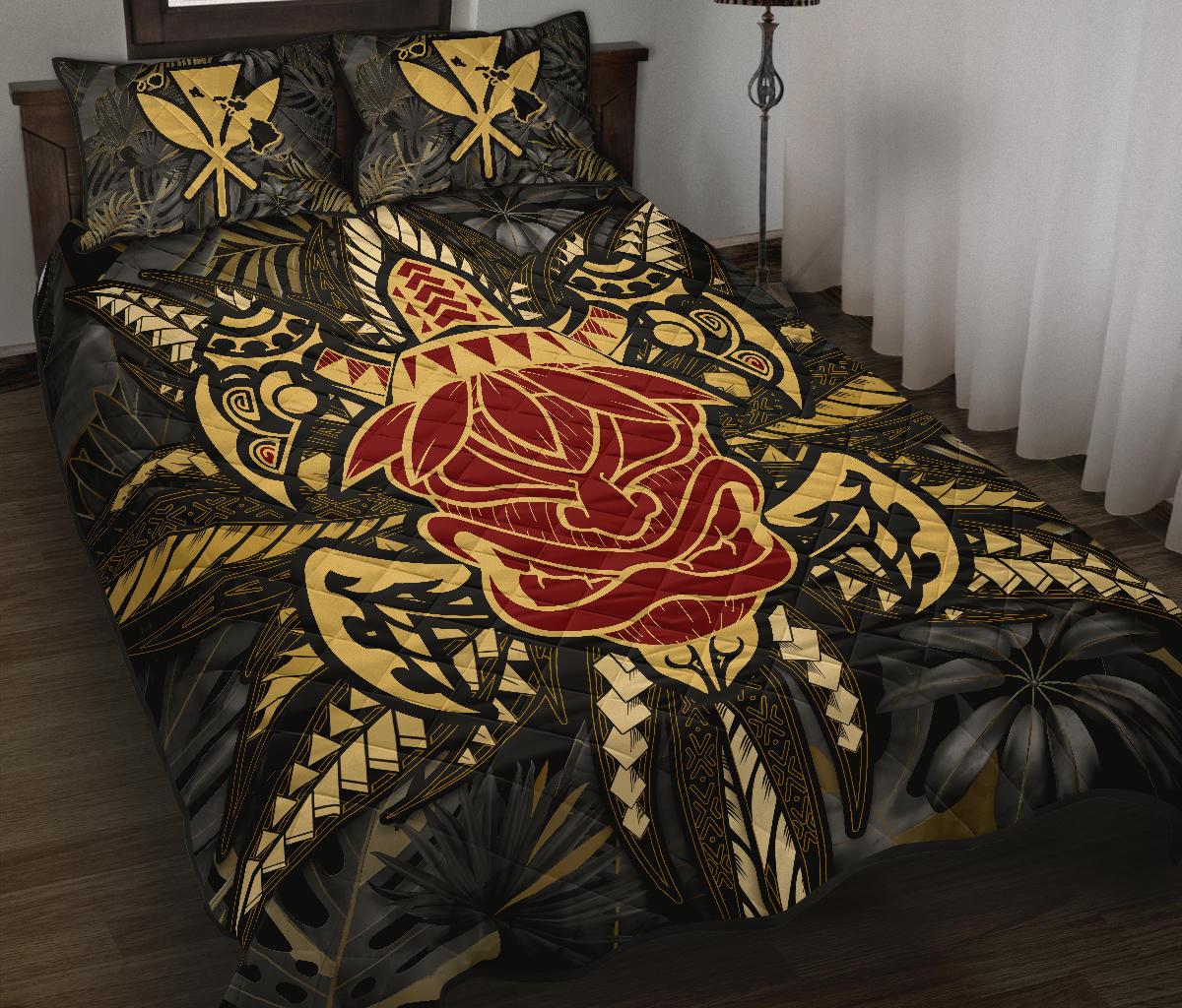 Hawaii Turtle Polynesian Tropical Gold Quilt Bed Set - Alone Style - AH - Polynesian Pride