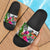 Fiji Slide Sandals - Turtle Plumeria Banana Leaf Crest Black - Polynesian Pride