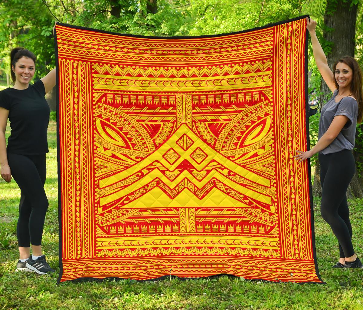Hawaii Polynesian Mauna Kea Premium Quilt Red - Polynesian Pride