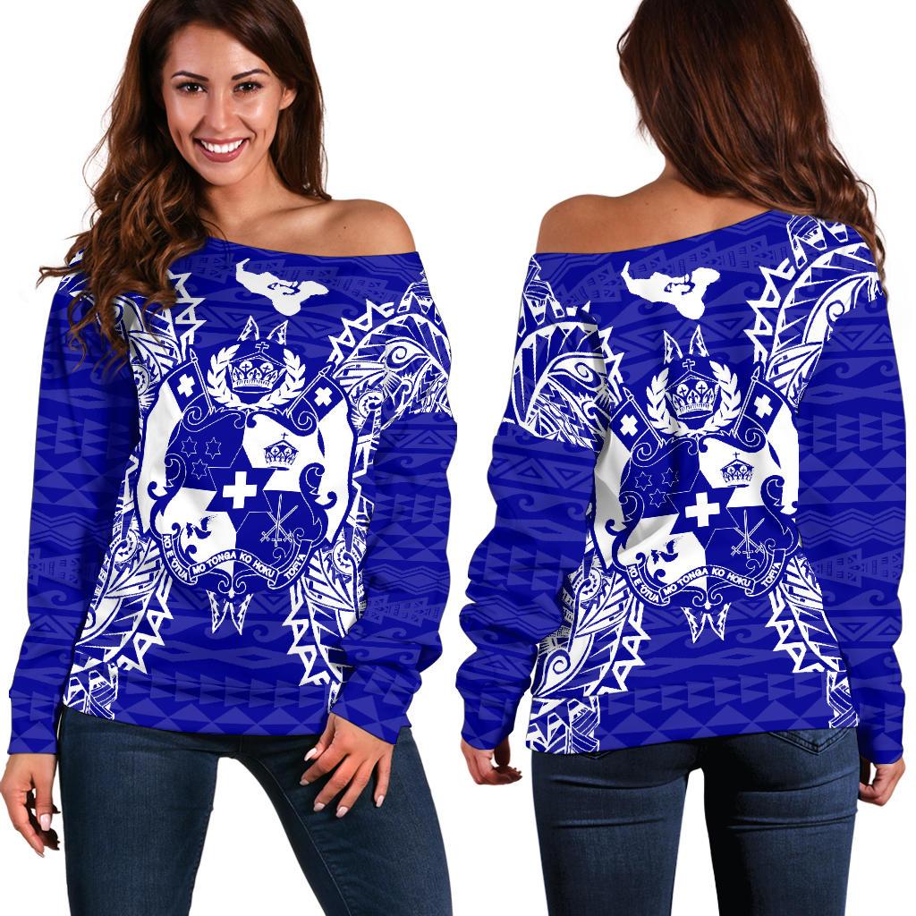 Tonga Polynesian Shoulder Sweater Map Blue Blue - Polynesian Pride