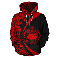 Polynesian Coat of Arms of Samoa Zip Hoodie Red - Polynesian Pride
