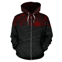 Samoa Polynesian All Over Zip up Hoodie Red Heartbeat Style - Polynesian Pride