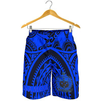 Samoa Men Shorts - Samoa Coat Of Arm, Maui Tattoo Blue - Polynesian Pride
