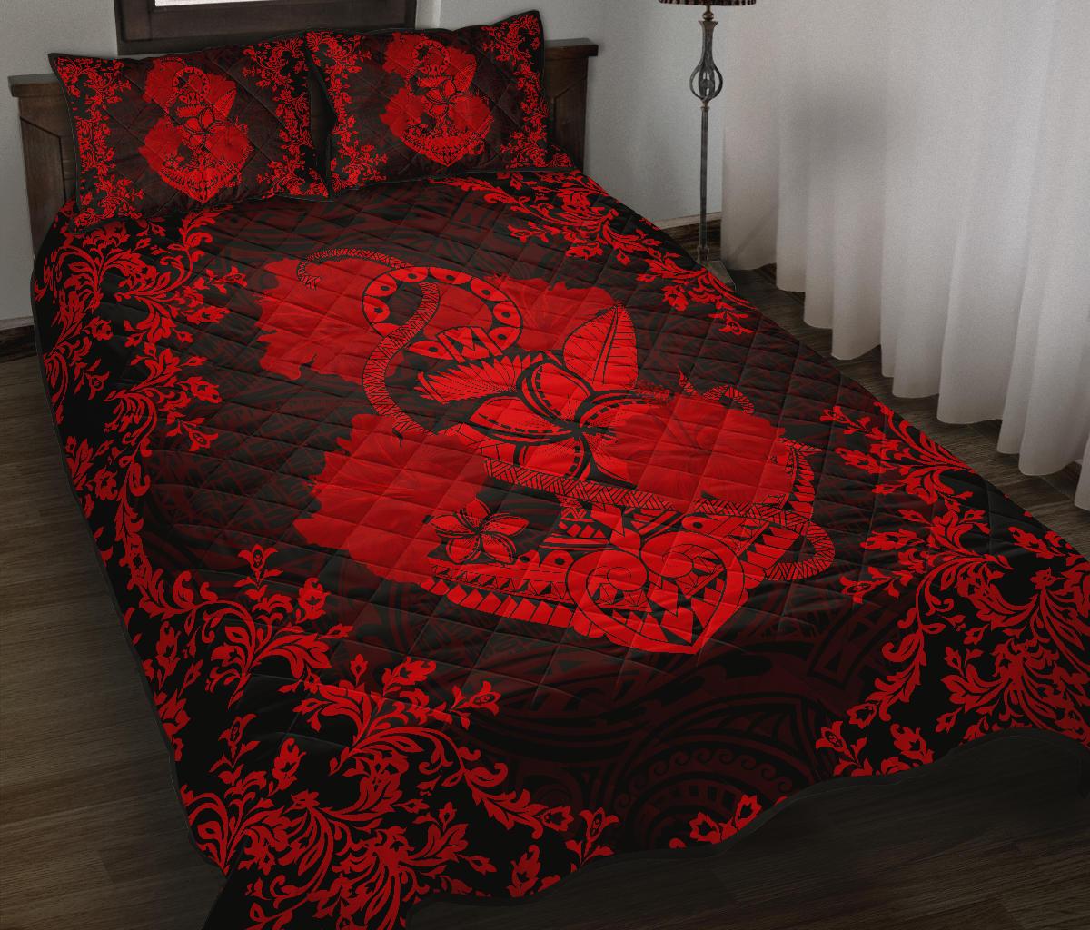 Hawaii Anchor Hibiscus Flower Vintage Quilt Bed Set - AH - Red - Polynesian Pride