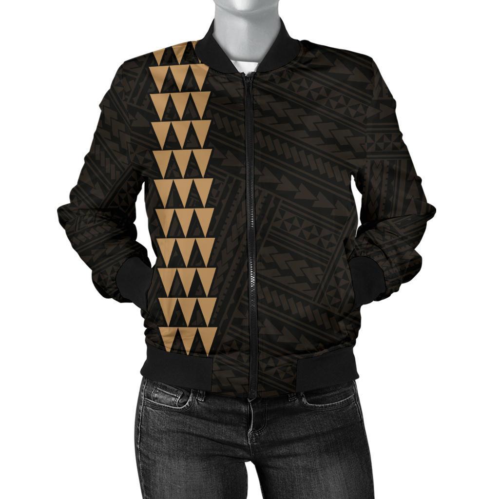 Hawaii Kakau Polynesian Coat Of Arms Women's Bomber Jacket - Gold Gold - Polynesian Pride