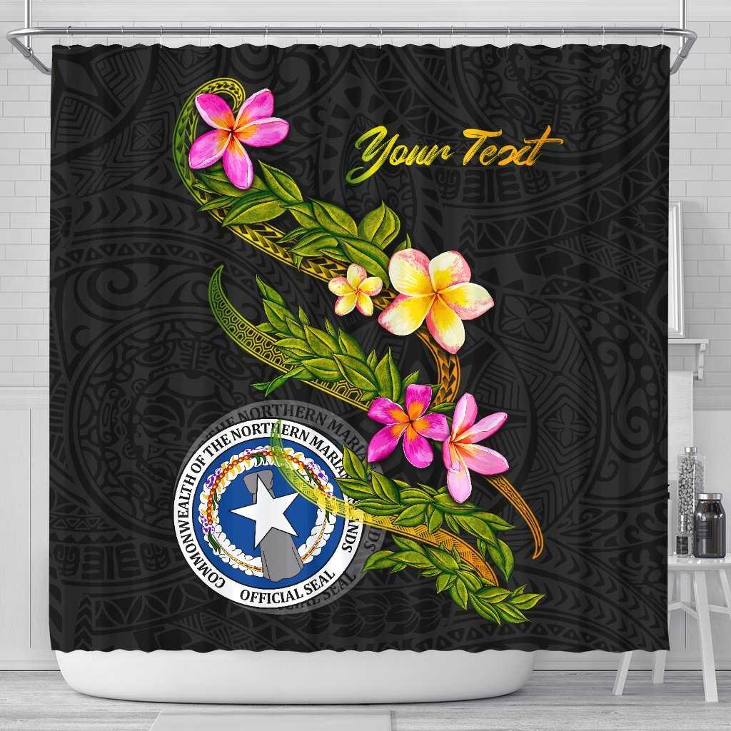 Northern Mariana Islands Polynesian Custom Persona Shower Curtain - Plumeria Tribal 177 x 172 (cm) Black - Polynesian Pride