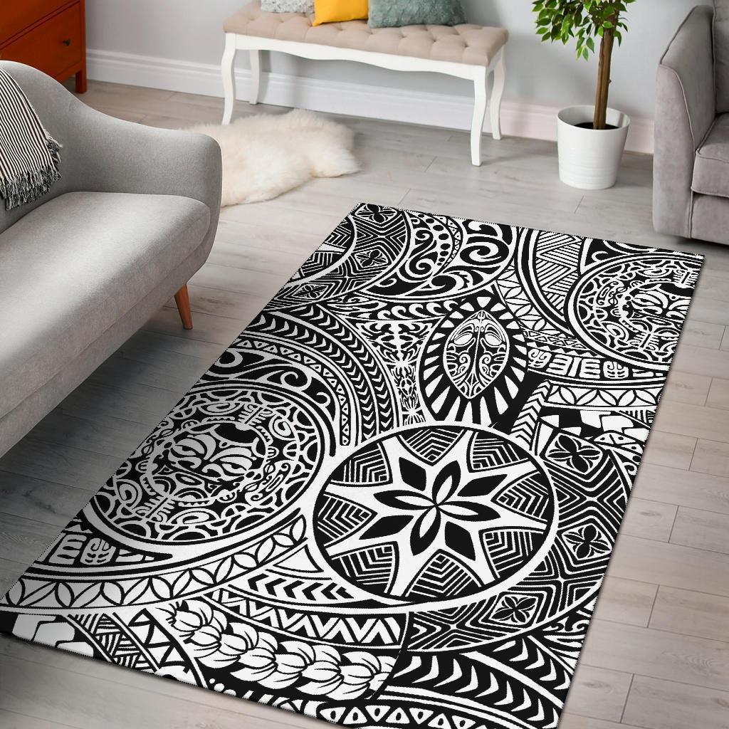 Hawaii Area Rug Polynesian Hawaiian Style Tribal Tattoo AH Rug White - Polynesian Pride