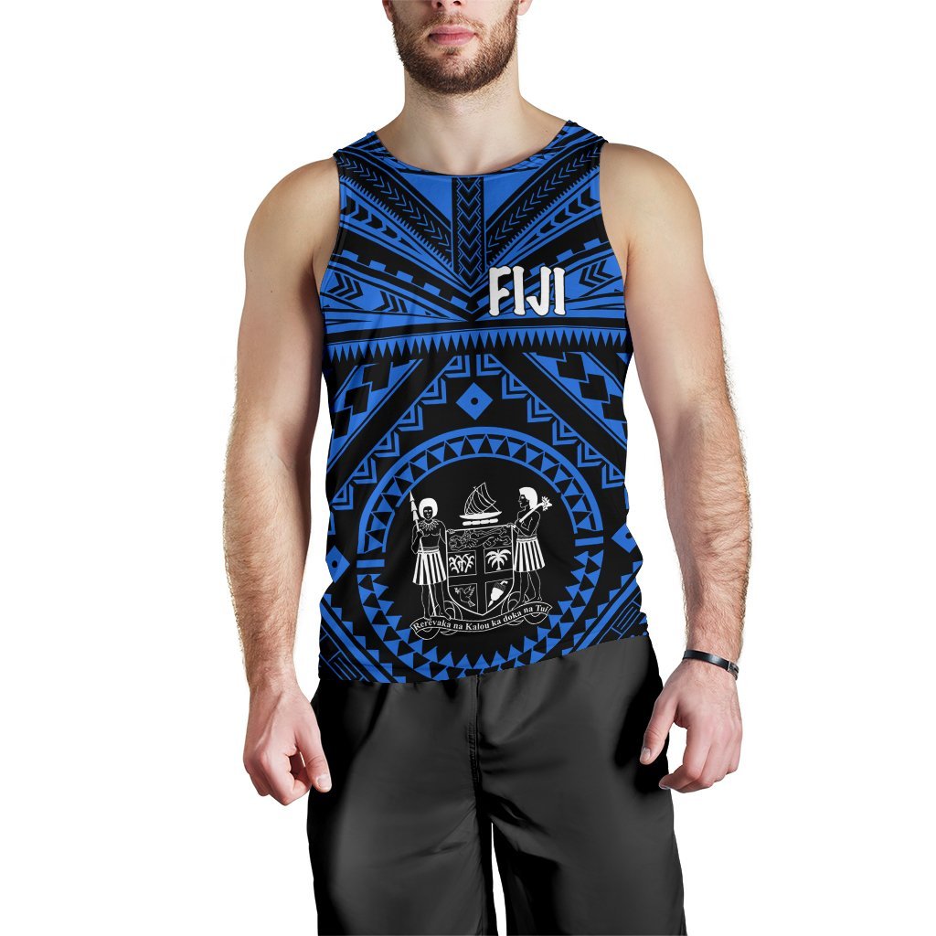 Fiji Men's Tank Top - Fiji Seal With Polynesian Tattoo Style (Blue) - Polynesian Pride