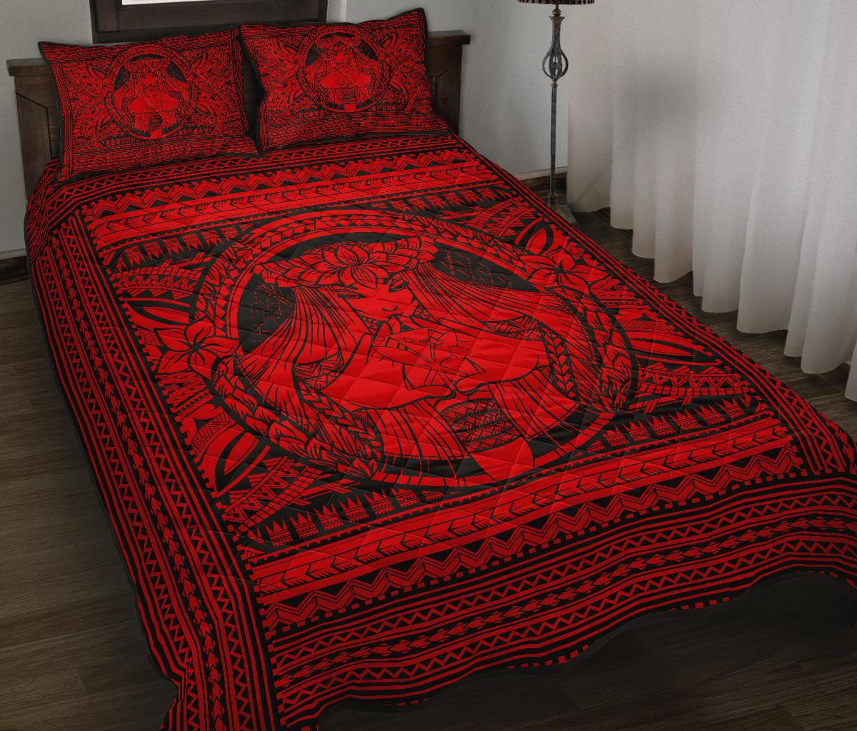 Hawaii Polynesian Pele Mauna Kea Quilt Bed Set Red Red - Polynesian Pride