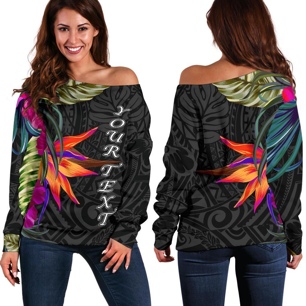 Polynesian Custom Personalised Women's Off Shoulder Sweater - Hibiscus Pattern Black - Polynesian Pride