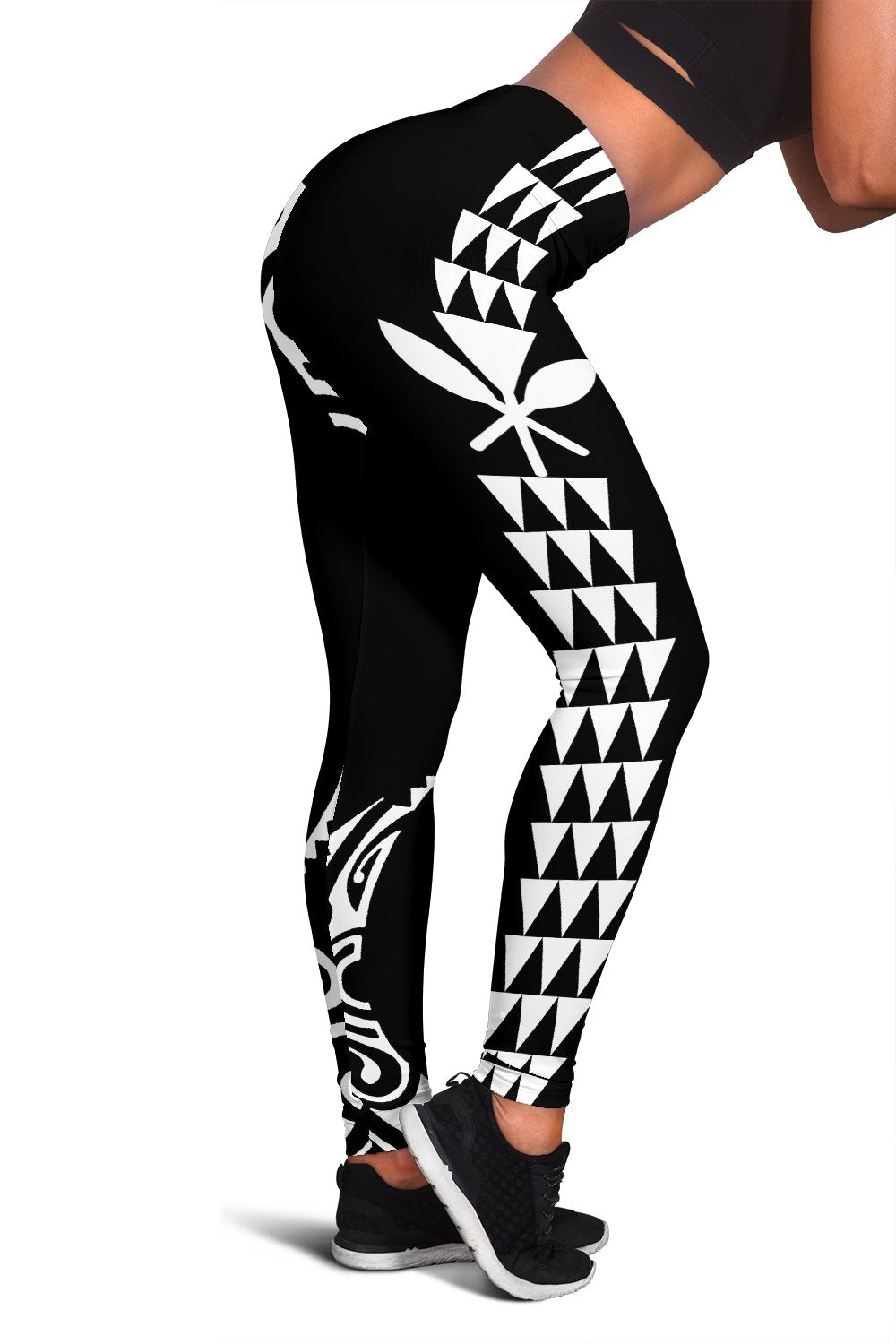 Kanaka White Polynesian Women's Leggings Black - Polynesian Pride