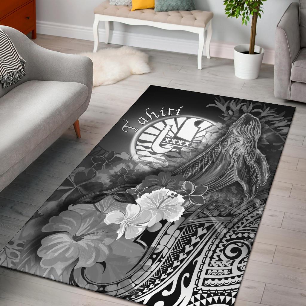 Tahiti Area Rug - Humpback Whale with Tropical Flowers (White) White - Polynesian Pride