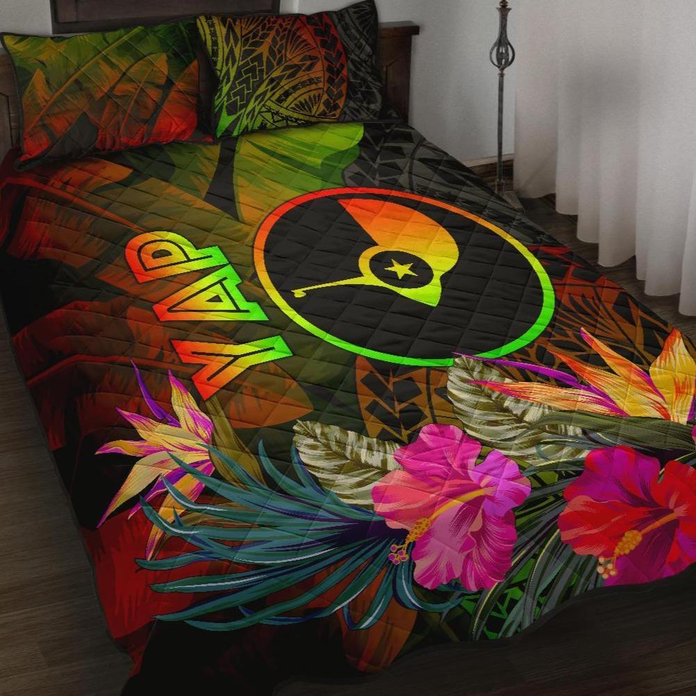 YAP Polynesian Quilt Bed Set - Hibiscus and Banana Leaves Art - Polynesian Pride