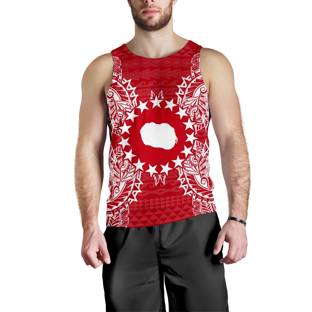 Cook Islands Polynesian Men Tank Top Map Red White Red - Polynesian Pride
