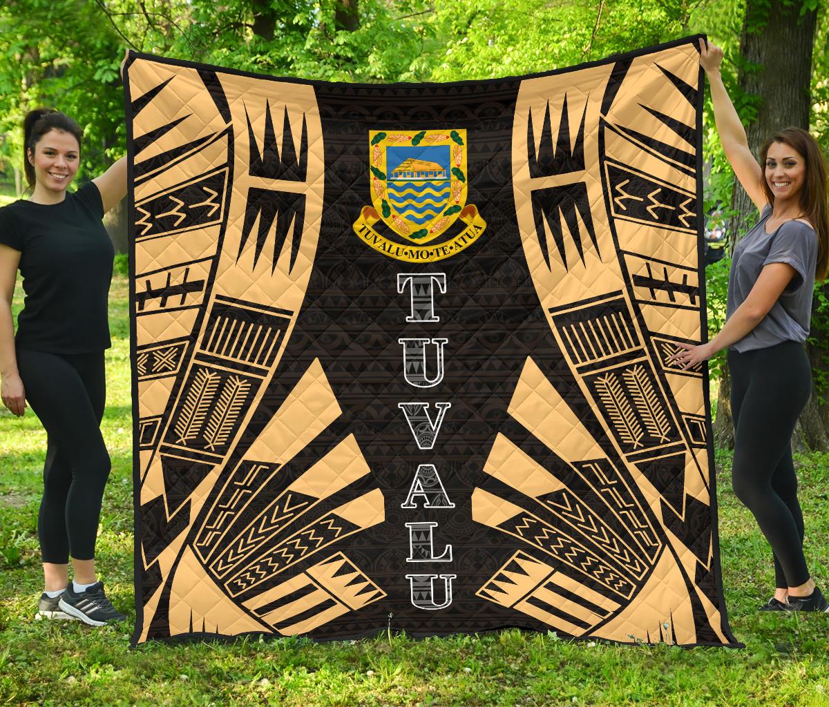 Tuvalu Premium Quilt - Tuvalu Coat Of Arms Polynesian Gold Tattoo Gold - Polynesian Pride