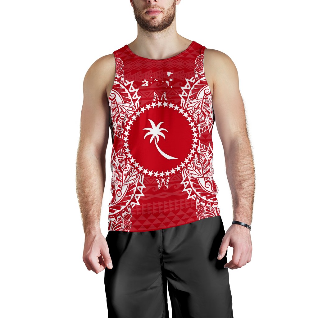 Chuuk Polynesian Men Tank Top Map Red White Red - Polynesian Pride