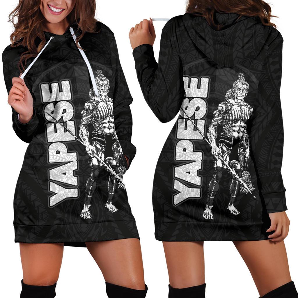 Yap Polynesian Women's Hoodie Dress - Micronesia Yapese Warrior Black - Polynesian Pride