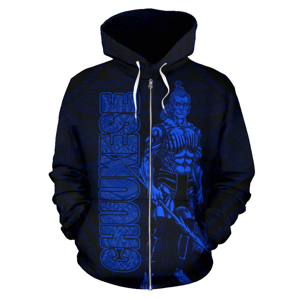 Chuuk Zip up Hoodie Micronesia Chuukese Warrior Blue - Polynesian Pride