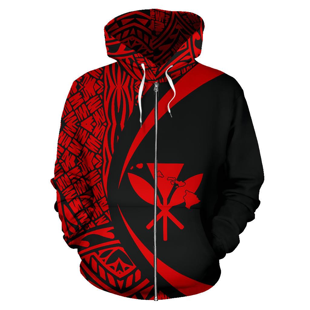 Kanaka Hawaii Map Red Polynesian Zip up Hoodie Circle Style - Polynesian Pride