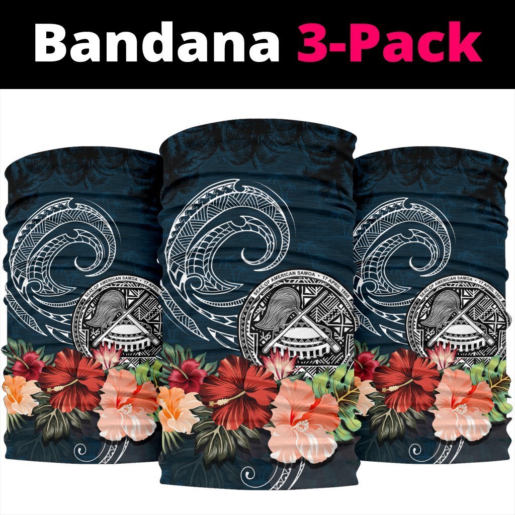 American Samoa Bandana Hibiscus Coat Of Arms Polynesian One Size Black - Polynesian Pride