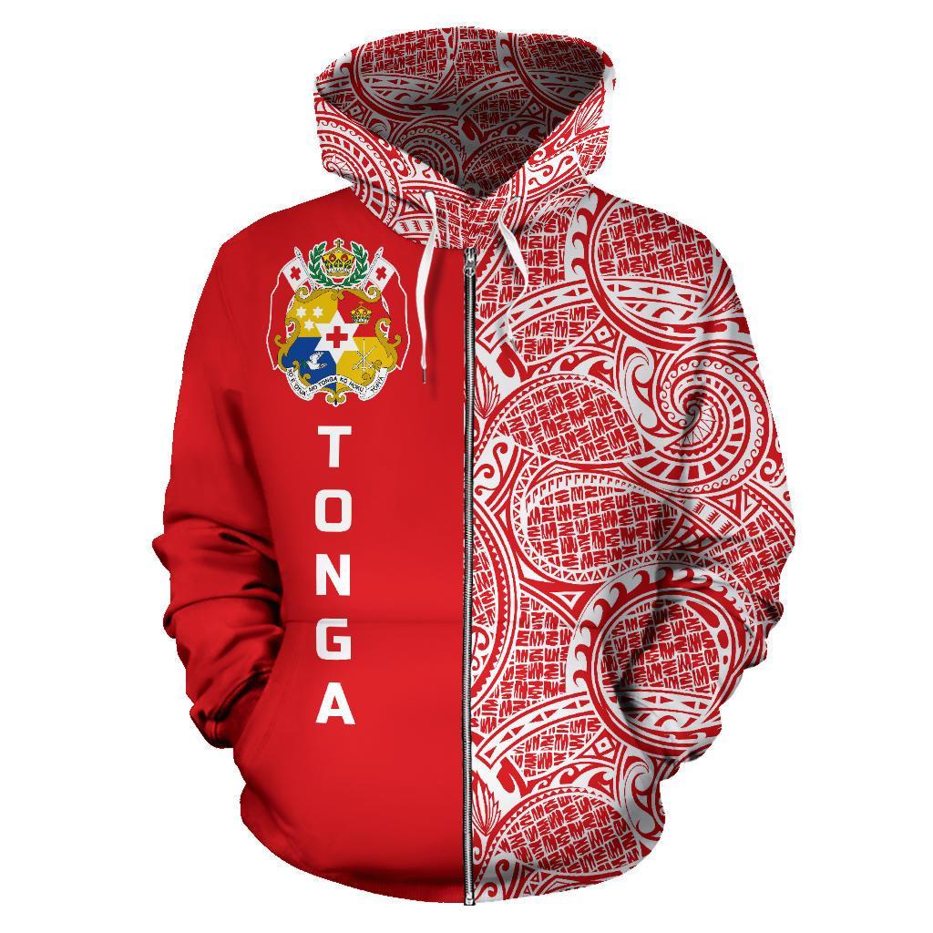 Tonga Zip up Hoodie Tonga Coat of Arms Polynesian Tattoo Half Style TH0 - Polynesian Pride