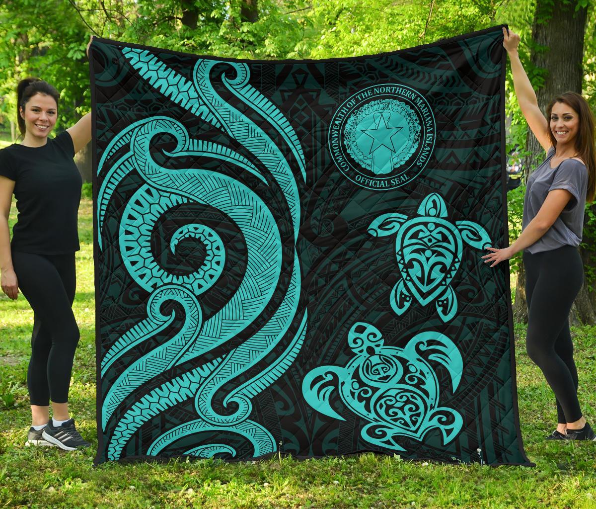 Northern Mariana Islands Premium Quilt - Turquoise Tentacle Turtle Turquoise - Polynesian Pride