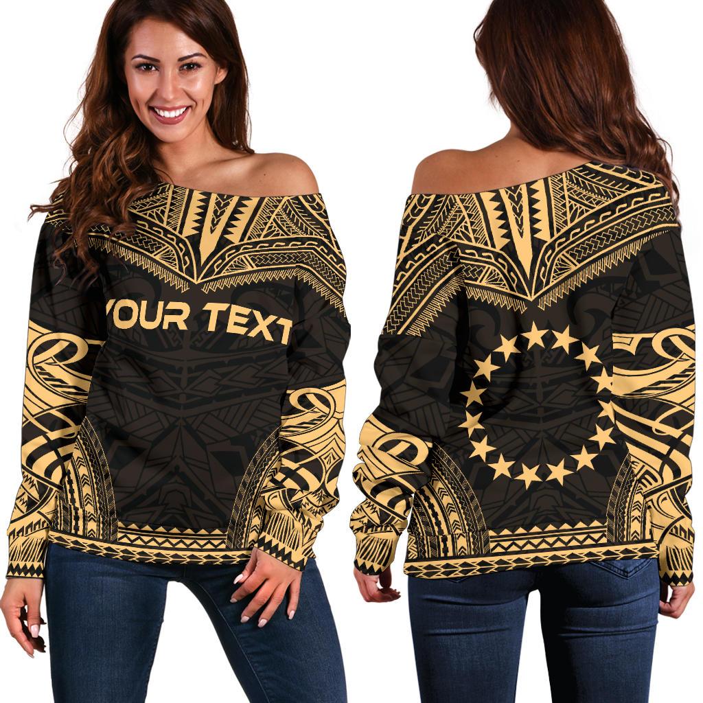 Cook Islands Polynesian Chief Custom Personalised Women's Off Shoulder Sweater - Gold Version Gold - Polynesian Pride